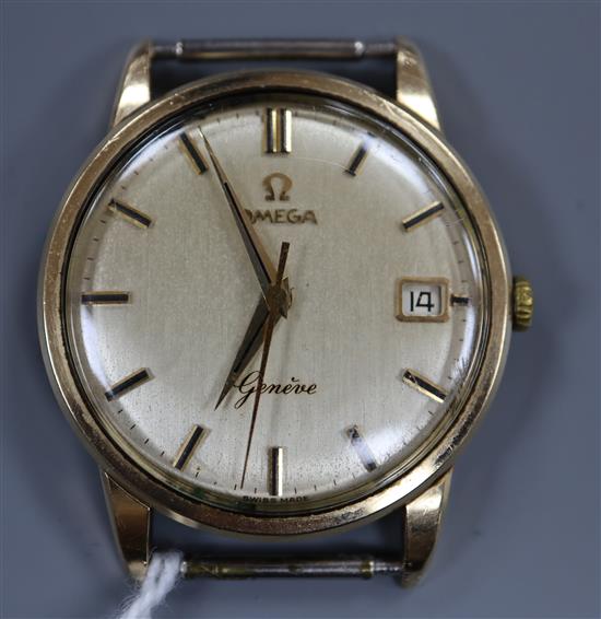 A gentlemans 1960s 9ct gold Omega manual wind wrist watch (no strap).